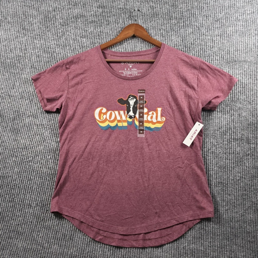 NWT Ariat Cow Gal Graphic T-Shirt Womens Medium Burgundy Heather Retro Tee Shirt - Picture 2 of 9